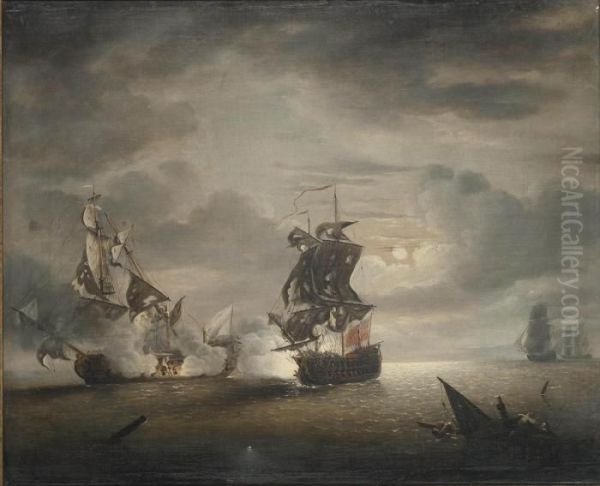 Webster The Battle Of Cartagena Oil Painting by George Rowe