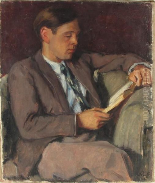 Sitzender Junger Mann Beim Lesen Oil Painting by Konrad Ruff