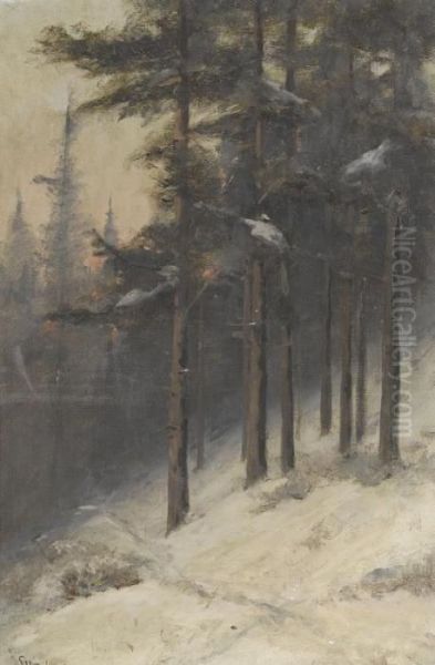 Verschneiter Waldhang Oil Painting by Laurent Sabon