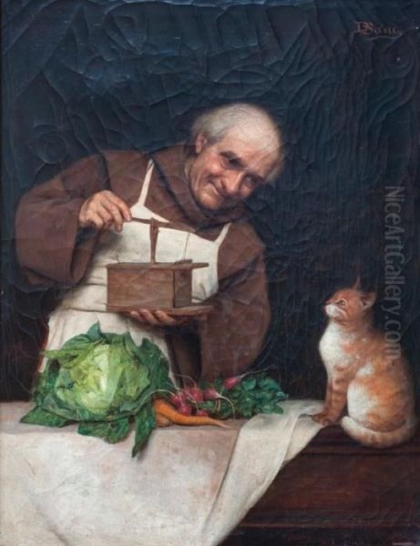 Fraile Con Gato Oil Painting by David Giuseppe Sani