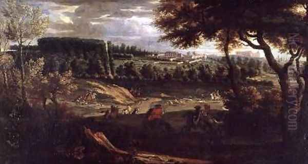 Louis XIV 1638-1715 Hunting at Marly with a a View of Chateau Vieux de Saint Germain Oil Painting by Pierre-Denis Martin