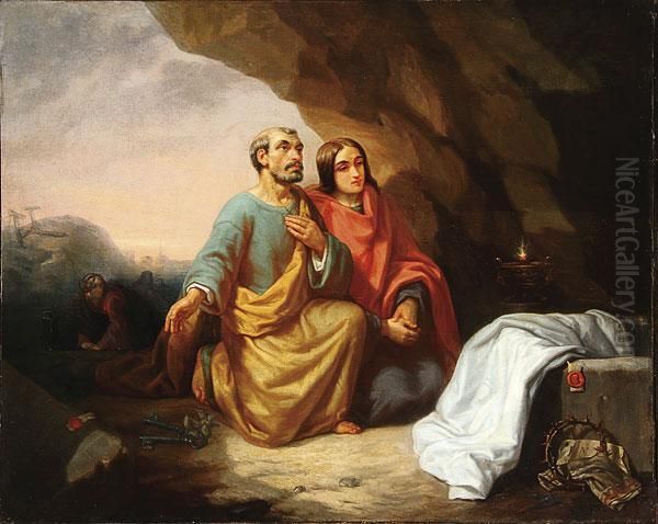 St. Peter And St. John At The Tomb Of Christ Oil Painting by Theodore Schaepkens