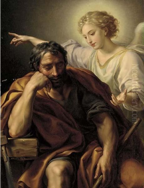 Joseph And The Angel Oil Painting by Carl Schellein