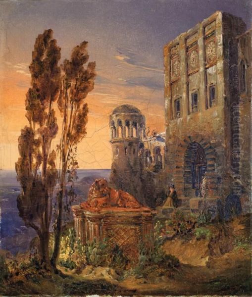 Italienische Landschaftsphantasie Oil Painting by Wilhelm August Schirmer