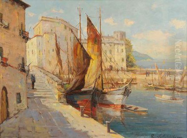 Camogli Oil Painting by August Schluter