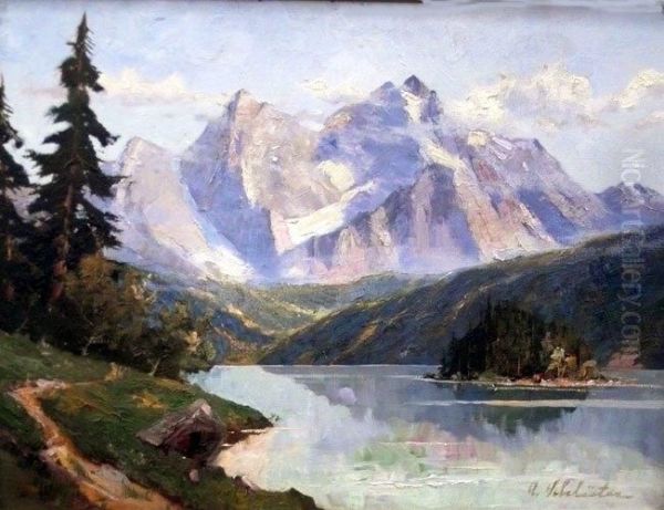 See Im Hochgebirge Oil Painting by August Schluter