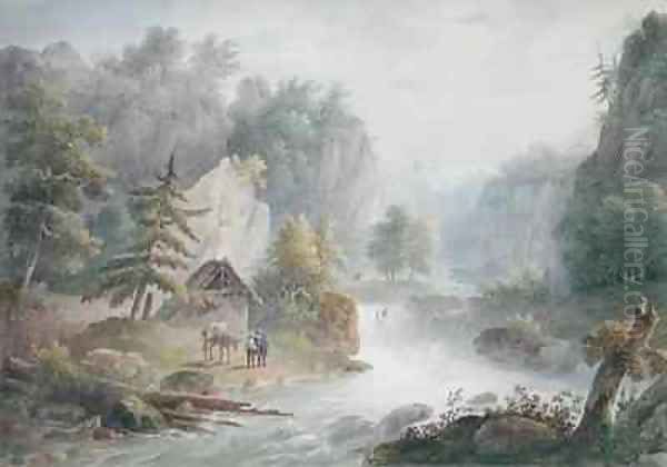 Mountainous Landscape with a Torrent Oil Painting by Christian Brune