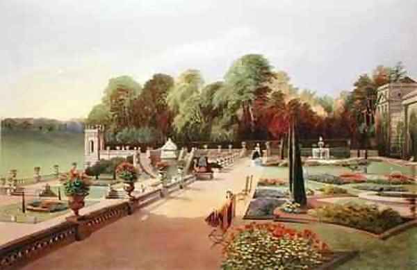 The Upper and Lower Terrace Gardens at Bowood Oil Painting by E. Adveno Brooke