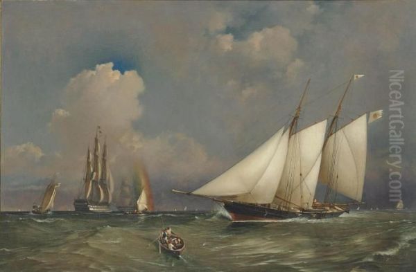 A Large Trading Schooner, A French Warship Oil Painting by Charles Henry Seaforth