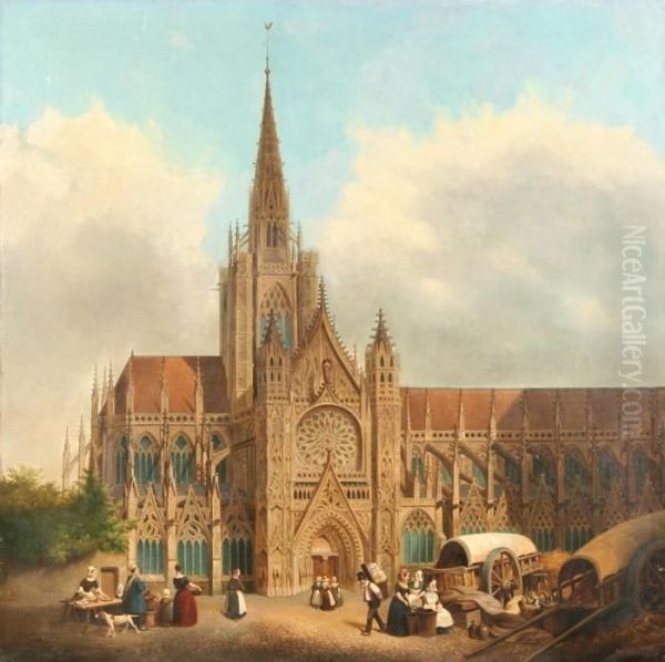 View Of A Gothic Cathedral Oil Painting by Hippolyte Sebron