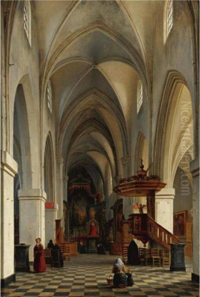 Interior Of A Cathedral Oil Painting by Hippolyte Sebron