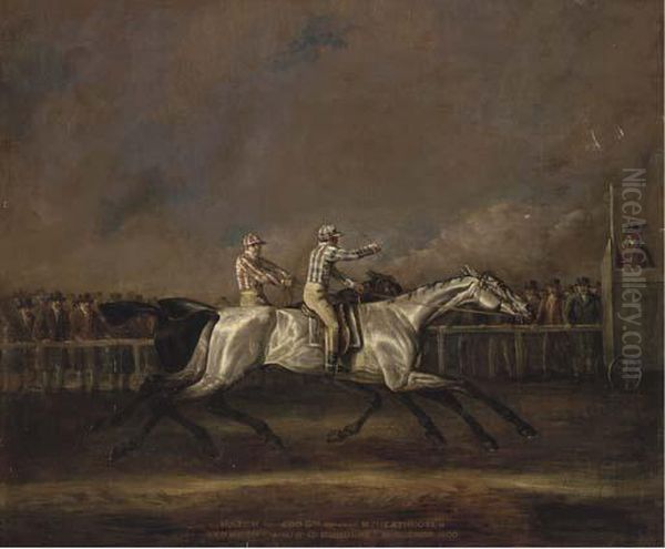 Match For 500 Guineas Between Mr Heathcote's Symmetry And Sir C. Bunbury's Sorcerer Oil Painting by John Sinclair