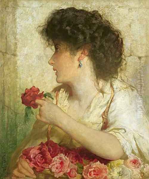 A Summer Rose Oil Painting by George Elgar Hicks