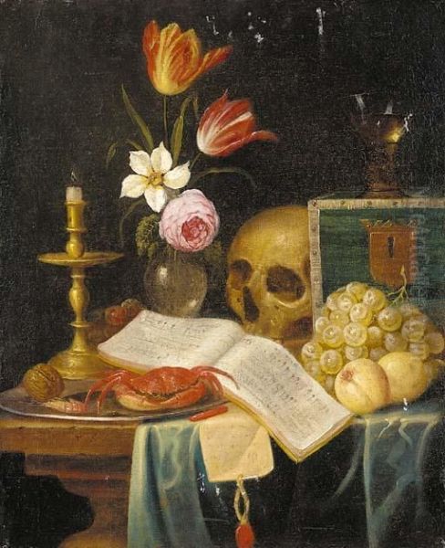 A Vanitas Still Life Of A Candle Oil Painting by Theodorus Smits