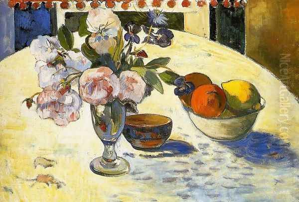 Flowers In A Fruit Bowl Oil Painting by Paul Gauguin