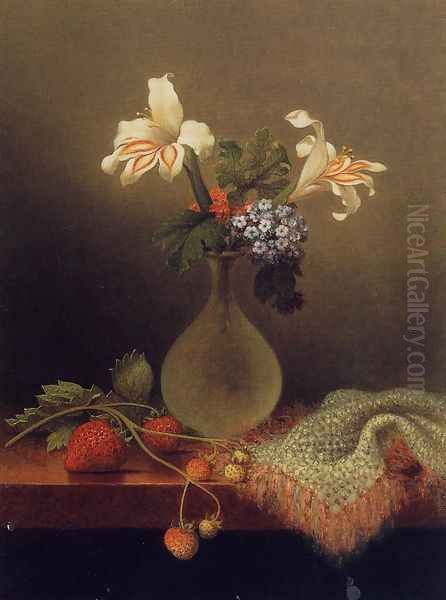 A Vase Of Corn Lilies And Heliotrope Oil Painting by Martin Johnson Heade