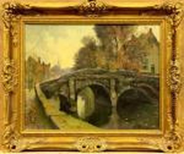 Stadsgezicht Met Brug Over Gracht Oil Painting by Christiaan Pieter Snijders