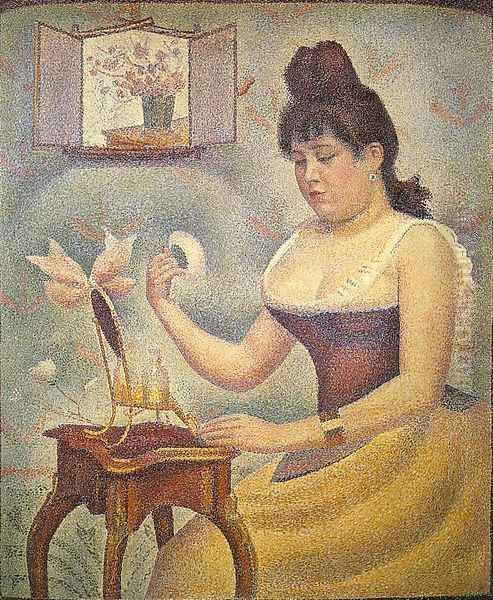 Young Woman Powdering Herself 1888-90 Oil Painting by Georges Seurat