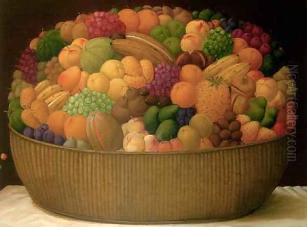 Basket Of Fruits Canasta De Frutas Oil Painting by Fernando Botero