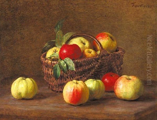 Apples in a Basket on a Table Oil Painting by Ignace Henri Jean Fantin-Latour