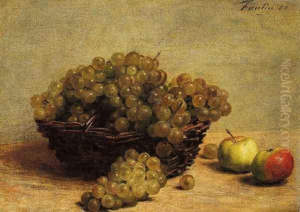 Nature Morte: Raisin et Pommes d'Api Oil Painting by Ignace Henri Jean Fantin-Latour