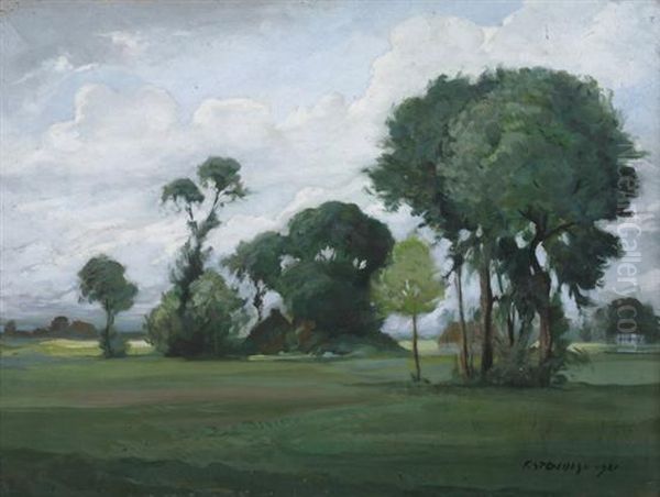 Lowland Landscape Oil Painting by Franz Staudigl