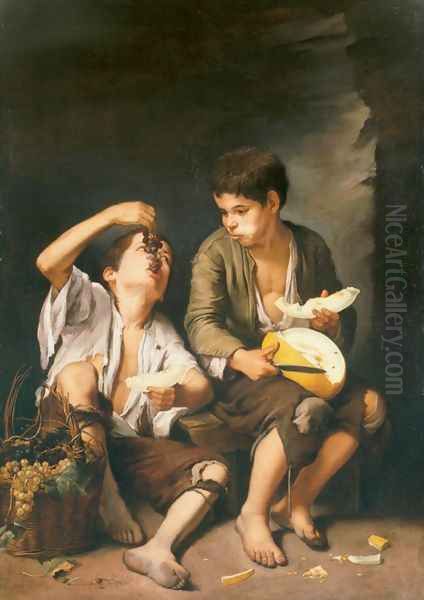 Boys Eating Fruit (Grape and Melon Eaters) 1645-46 Oil Painting by Bartolome Esteban Murillo