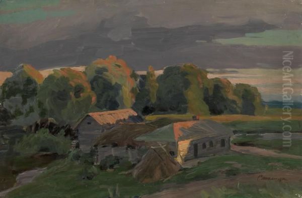 Ukrainian Village In Summer Oil Painting by Evgenii Ivanovich Stolitsa