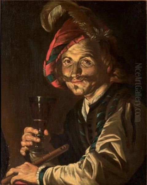 Jeune Flutiste Tenant Un Verre Oil Painting by Mathaus I Stomer