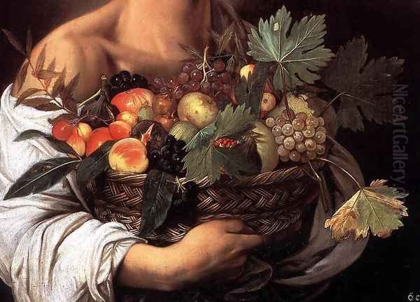 Boy with a Basket of Fruit (detail) c. 1593 Oil Painting by Caravaggio