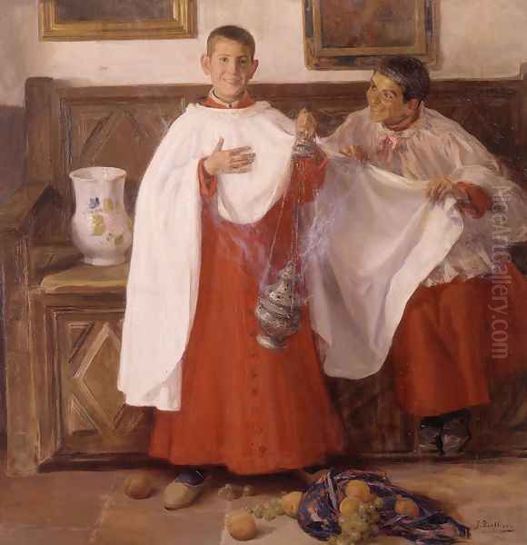 Monaguillos (Altar Boys) Oil Painting by Jose Benlliure Y Gil