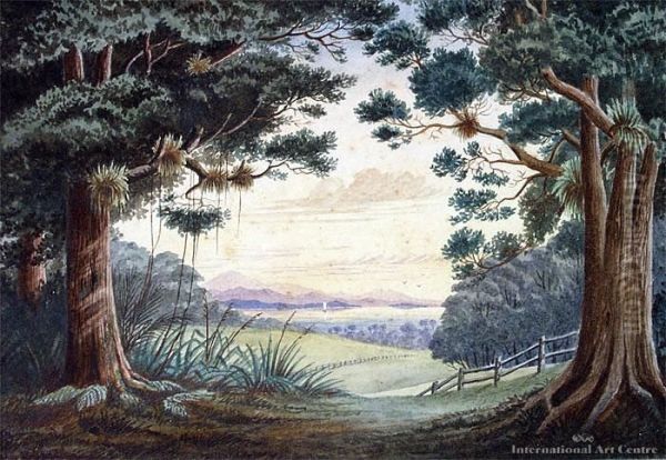 View To Mt Karioi Through Trees Oil Painting by Sam Stuart