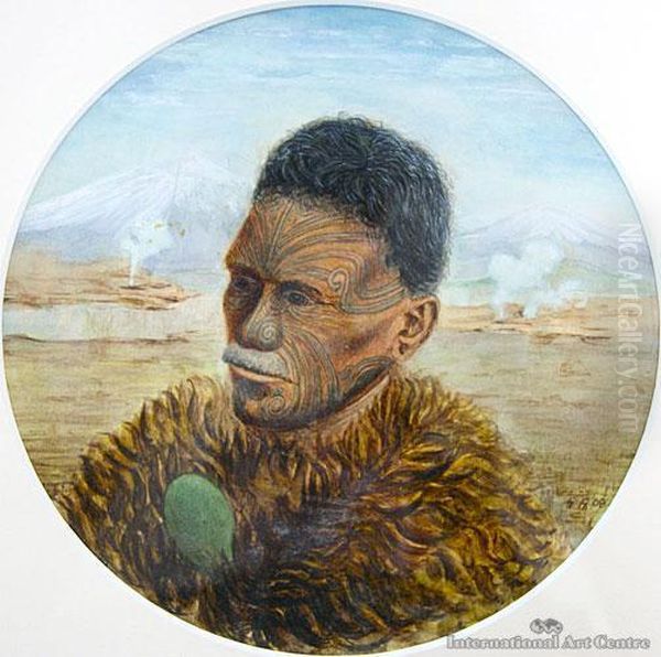 Maori Chief In Geyserland Oil Painting by Sam Stuart