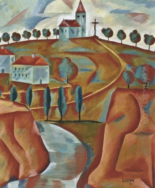 Church On A Hill ; Saint Sebastian Oil Painting by Jindrich Styrsky