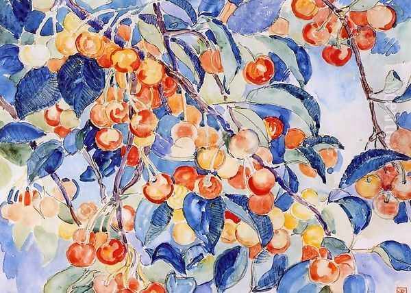 Cherries Oil Painting by Theo van Rysselberghe