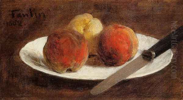 Plate of Peaches Oil Painting by Ignace Henri Jean Fantin-Latour