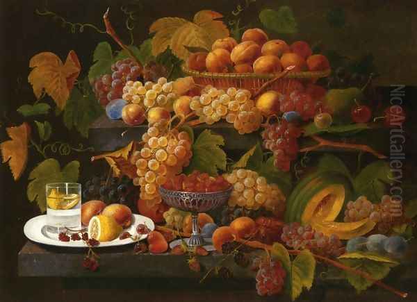 Fruit and Lemon Water Oil Painting by Severin Roesen