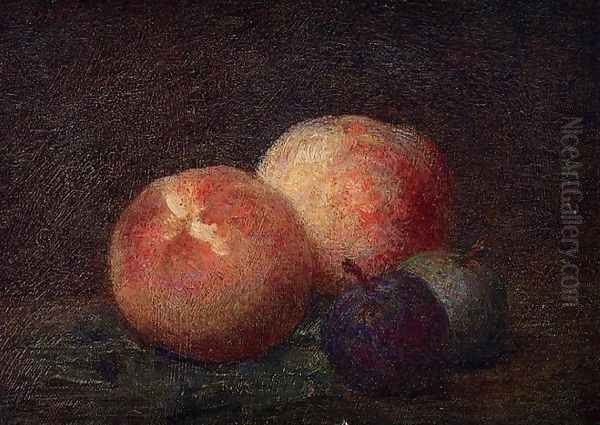 Two Peaches and Two Plums Oil Painting by Ignace Henri Jean Fantin-Latour