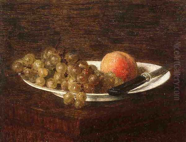 Still Life: Peach and Grapes Oil Painting by Ignace Henri Jean Fantin-Latour