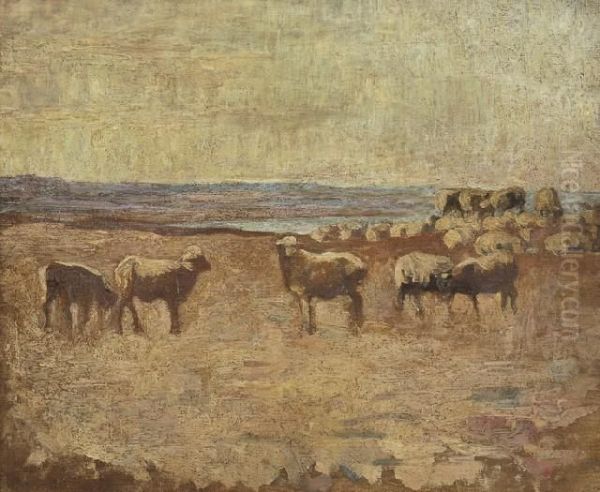 Sheep In Landscape by Violet H. Evangeline Teague