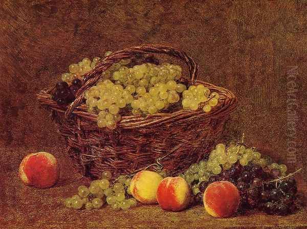 Basket of White Grapes and Peaches Oil Painting by Ignace Henri Jean Fantin-Latour