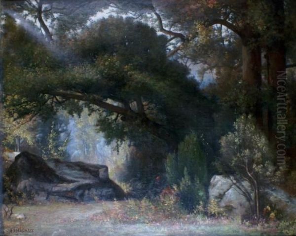 Charbonnier En Foret De Fontainebleau Oil Painting by Jules Thepaut