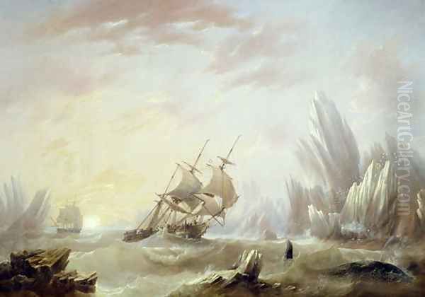 Whale Fishing in a Polar Sea, 1845 Oil Painting by James Wilson Carmichael