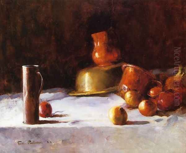 Still Life with Copper, Brass and Onions Oil Painting by Emil Carlsen