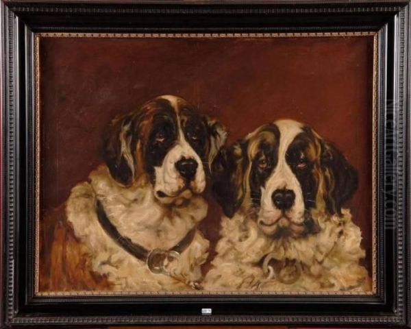 Portraits De Deux Chiens Oil Painting by Albert Toefaerts