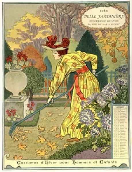 Belle Jardiniere Calendar Octobre Oil Painting by Eugene Grasset