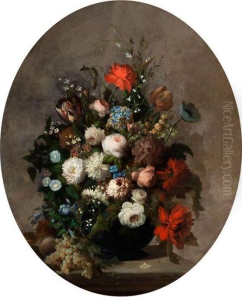 Grosses, Ovales Blumenstilleben Oil Painting by Etienne Leon Trebutien