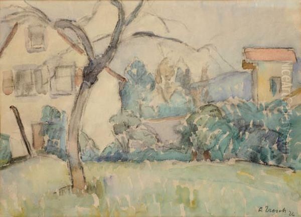 Jardin Devant La Maison Oil Painting by Georges-Albert Tresch