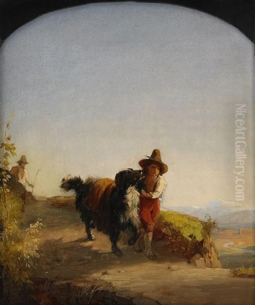 Pojke Med Hund - Motiv Fran Romerska Campagnan Oil Painting by Gustaf Uno Troili