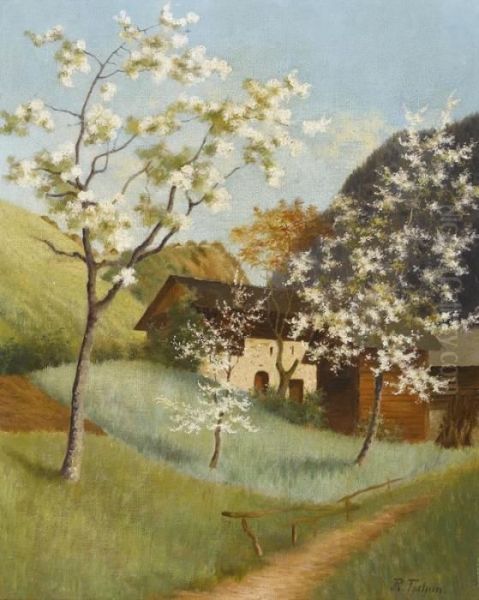 Bluhende Obstbaume Oil Painting by Rudolf Tschan